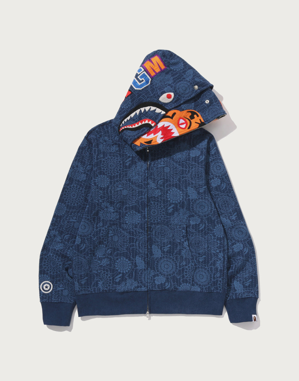 JAPANESE INDIGO ART CAMO DOUBLE TIGER SHARK FULL ZIP HOODIE MENS