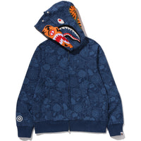 JAPANESE INDIGO ART CAMO DOUBLE TIGER SHARK FULL ZIP HOODIE MENS