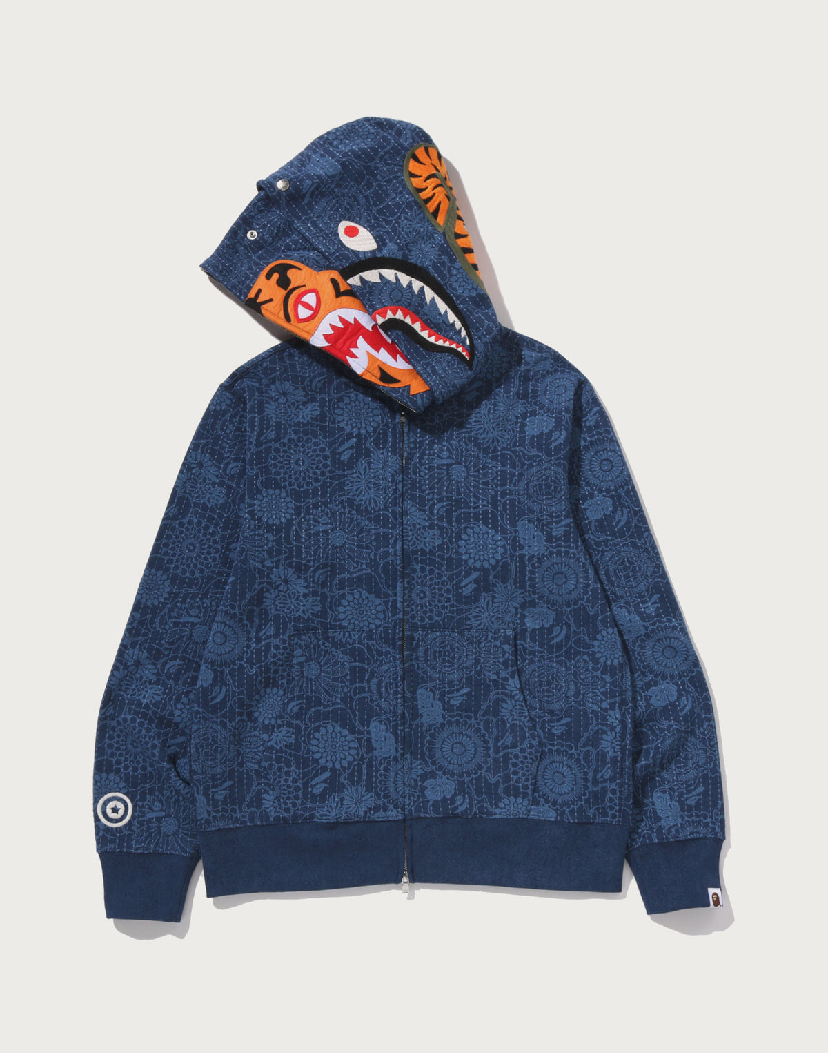 JAPANESE INDIGO ART CAMO DOUBLE TIGER SHARK FULL ZIP HOODIE MENS