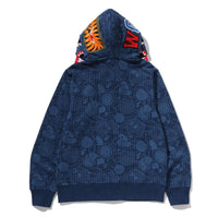 JAPANESE INDIGO ART CAMO DOUBLE TIGER SHARK FULL ZIP HOODIE MENS