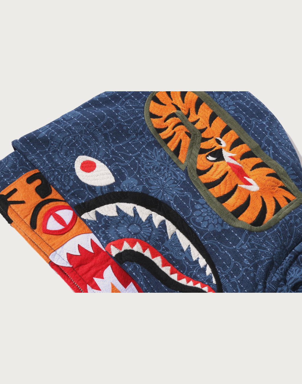 JAPANESE INDIGO ART CAMO DOUBLE TIGER SHARK FULL ZIP HOODIE MENS