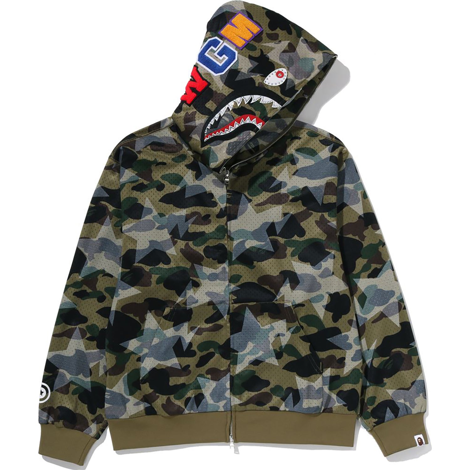 STA OVER PRINT 1ST CAMO MESH SHARK CROPPED FIT FULL ZIP HOODIE