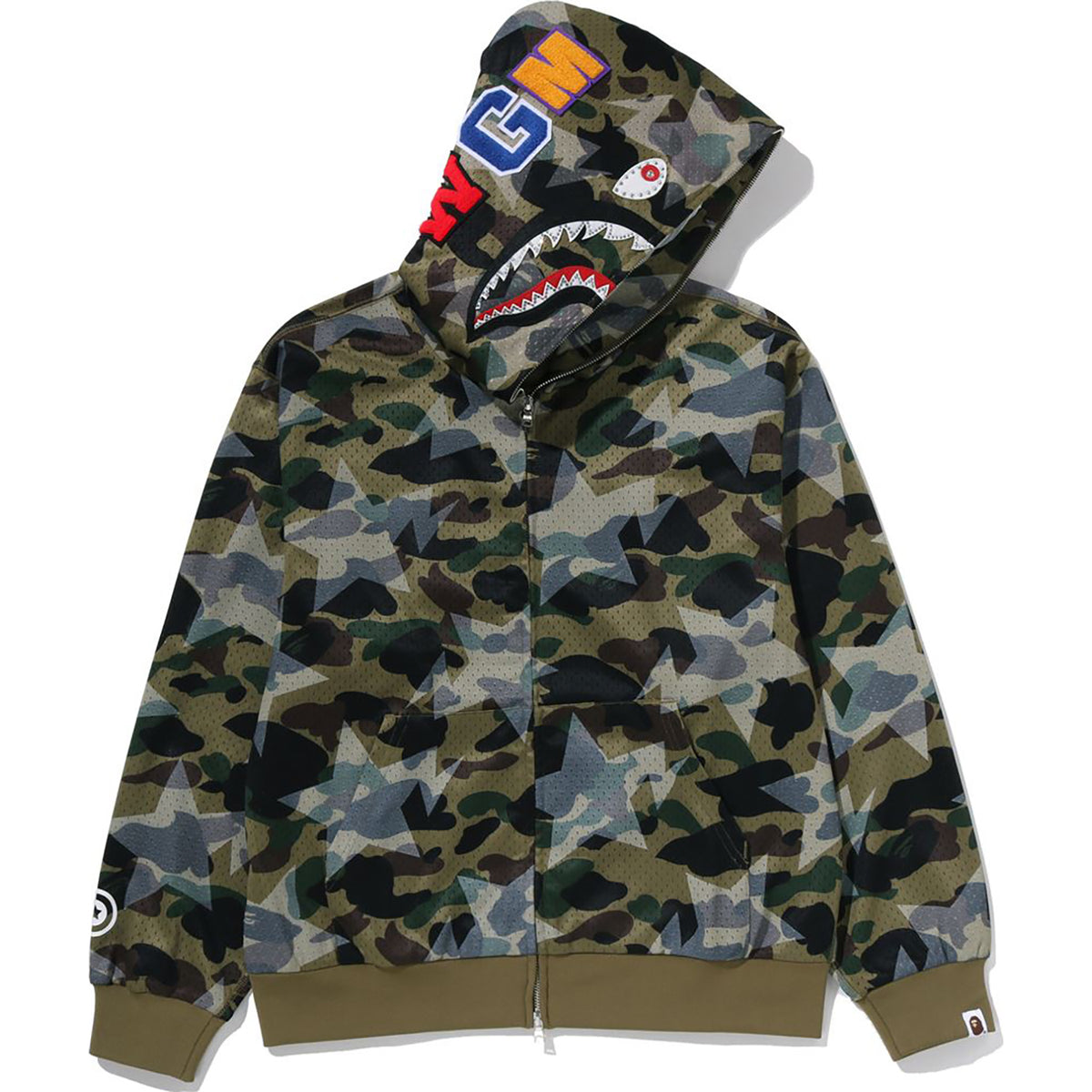 STA OVER PRINT 1ST CAMO MESH SHARK CROPPED FIT FULL ZIP HOODIE MENS