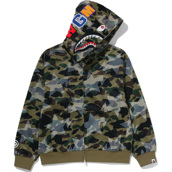 STA OVER PRINT 1ST CAMO MESH SHARK CROPPED FIT FULL ZIP HOODIE MENS