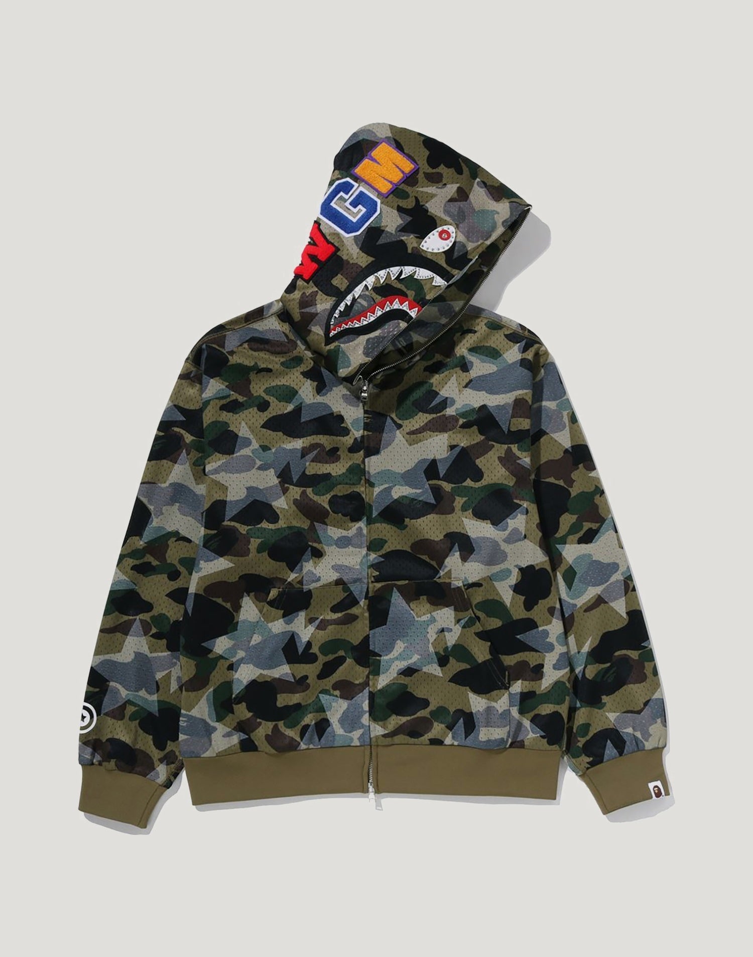 STA OVER PRINT 1ST CAMO MESH SHARK CROPPED FIT FULL ZIP HOODIE MENS