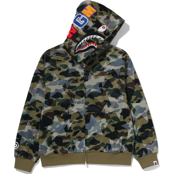 STA OVER PRINT 1ST CAMO MESH SHARK CROPPED FIT FULL ZIP HOODIE