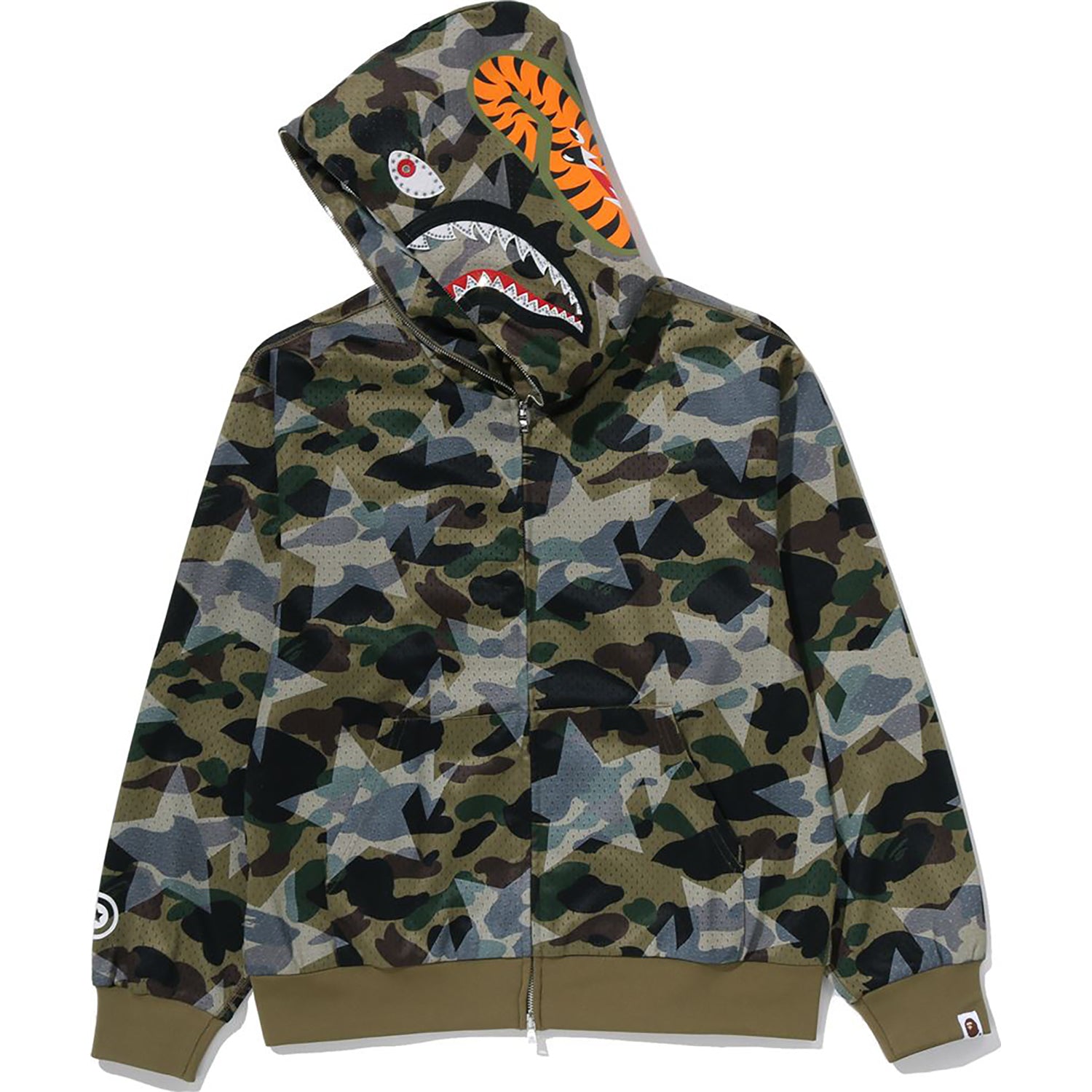 STA OVER PRINT 1ST CAMO MESH SHARK CROPPED FIT FULL ZIP HOODIE