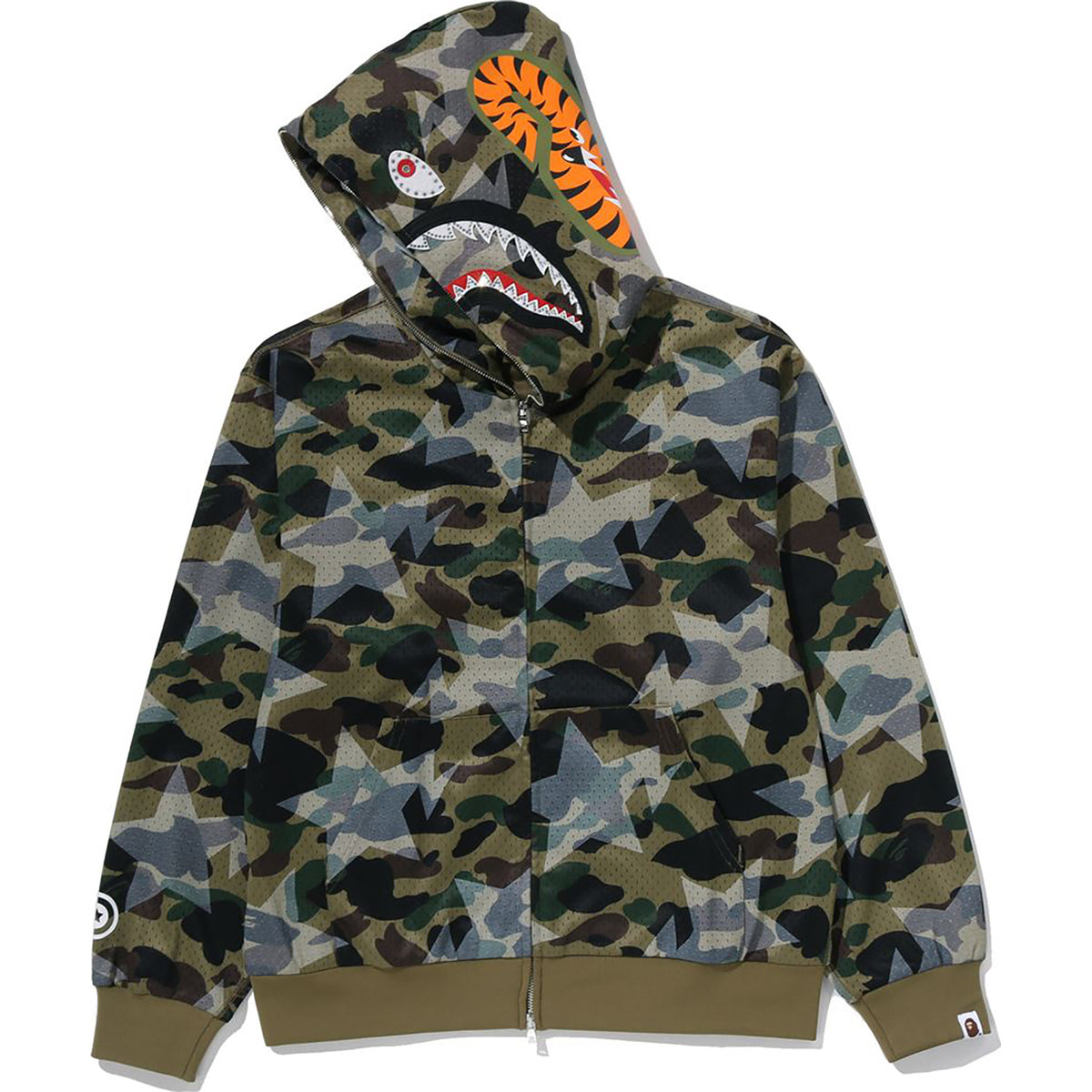 STA OVER PRINT 1ST CAMO MESH SHARK CROPPED FIT FULL ZIP HOODIE MENS