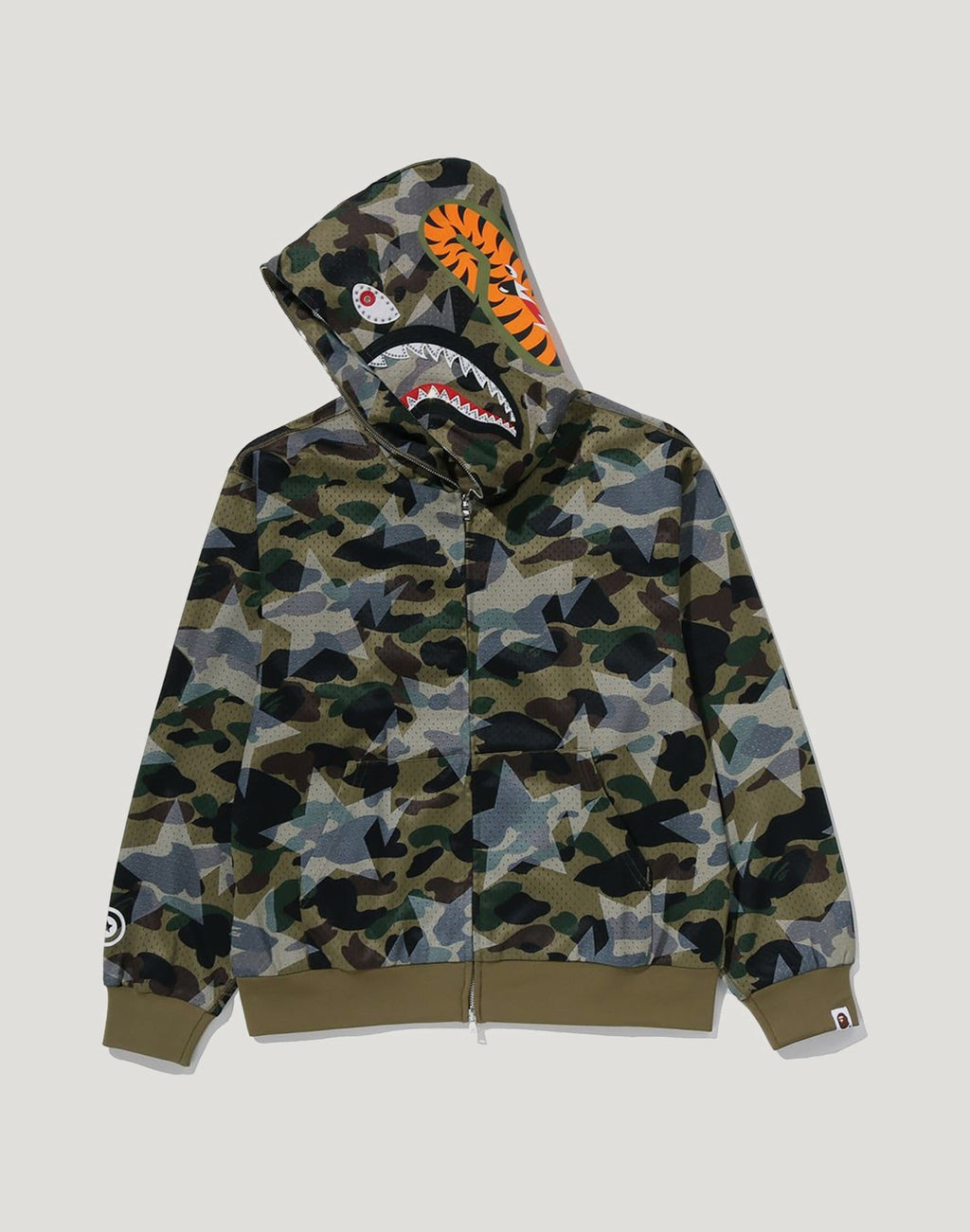 STA OVER PRINT 1ST CAMO MESH SHARK CROPPED FIT FULL ZIP HOODIE MENS