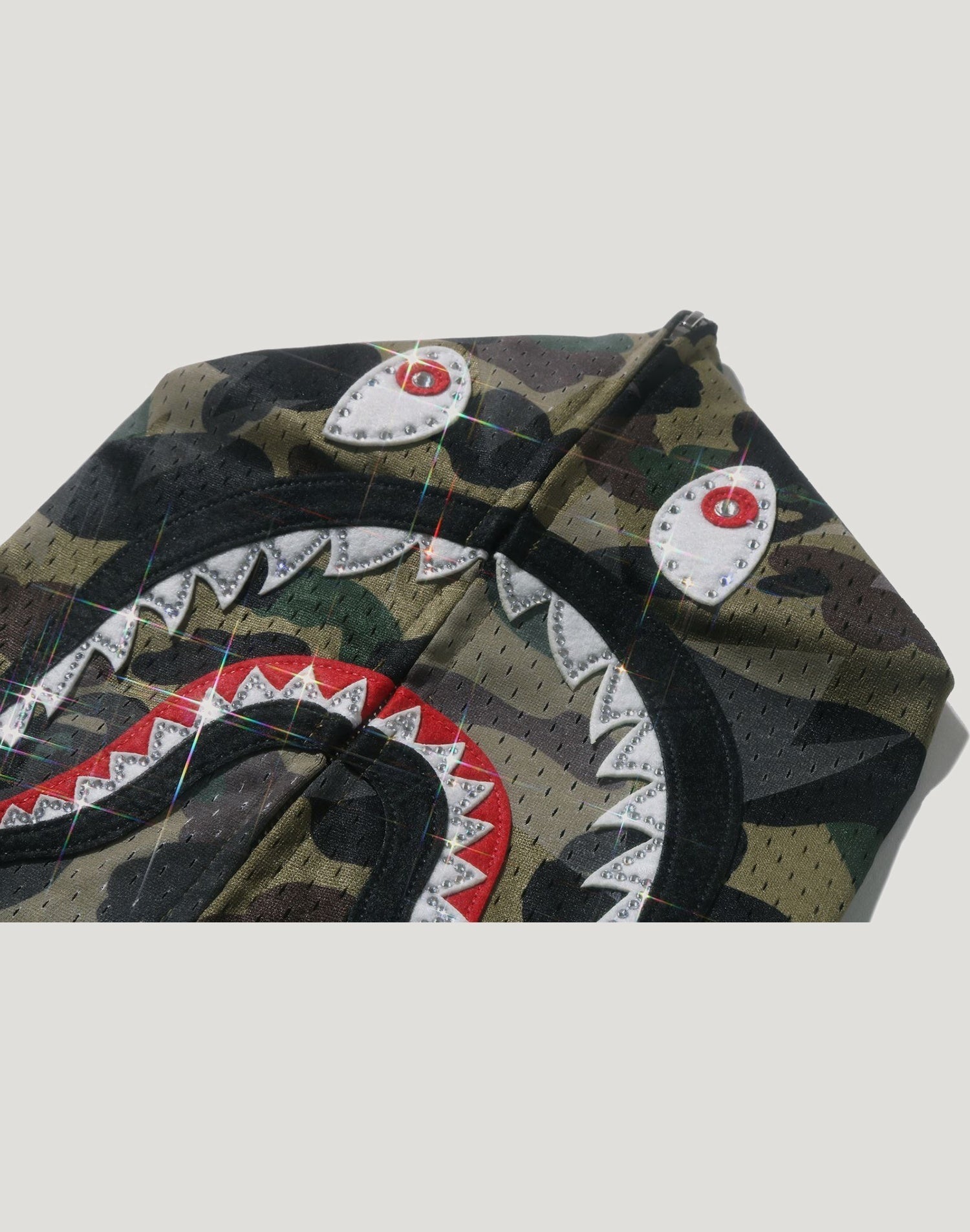 STA OVER PRINT 1ST CAMO MESH SHARK CROPPED FIT FULL ZIP HOODIE MENS