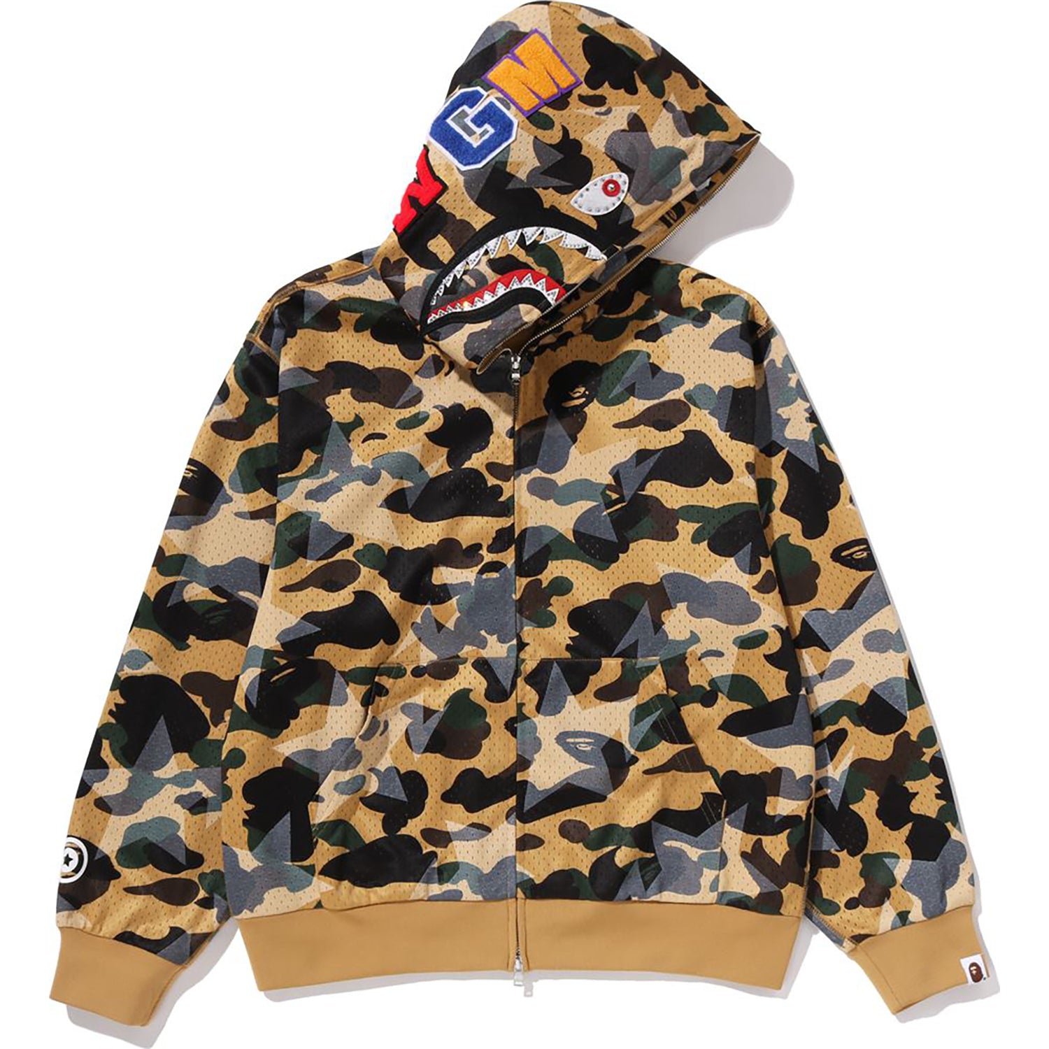 STA OVER PRINT 1ST CAMO MESH SHARK CROPPED FIT FULL ZIP HOODIE