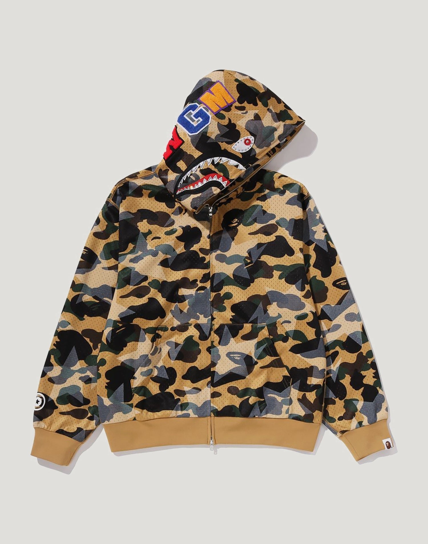 STA OVER PRINT 1ST CAMO MESH SHARK CROPPED FIT FULL ZIP HOODIE MENS