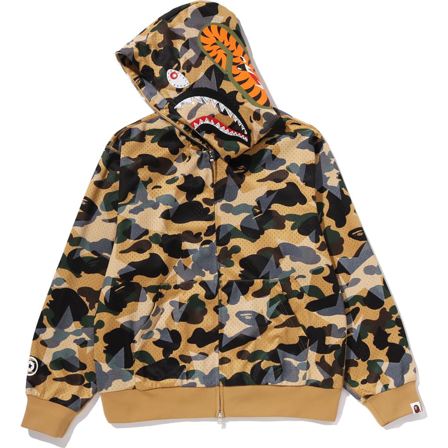 STA OVER PRINT 1ST CAMO MESH SHARK CROPPED FIT FULL ZIP HOODIE