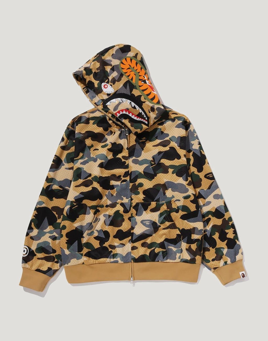 STA OVER PRINT 1ST CAMO MESH SHARK CROPPED FIT FULL ZIP HOODIE MENS