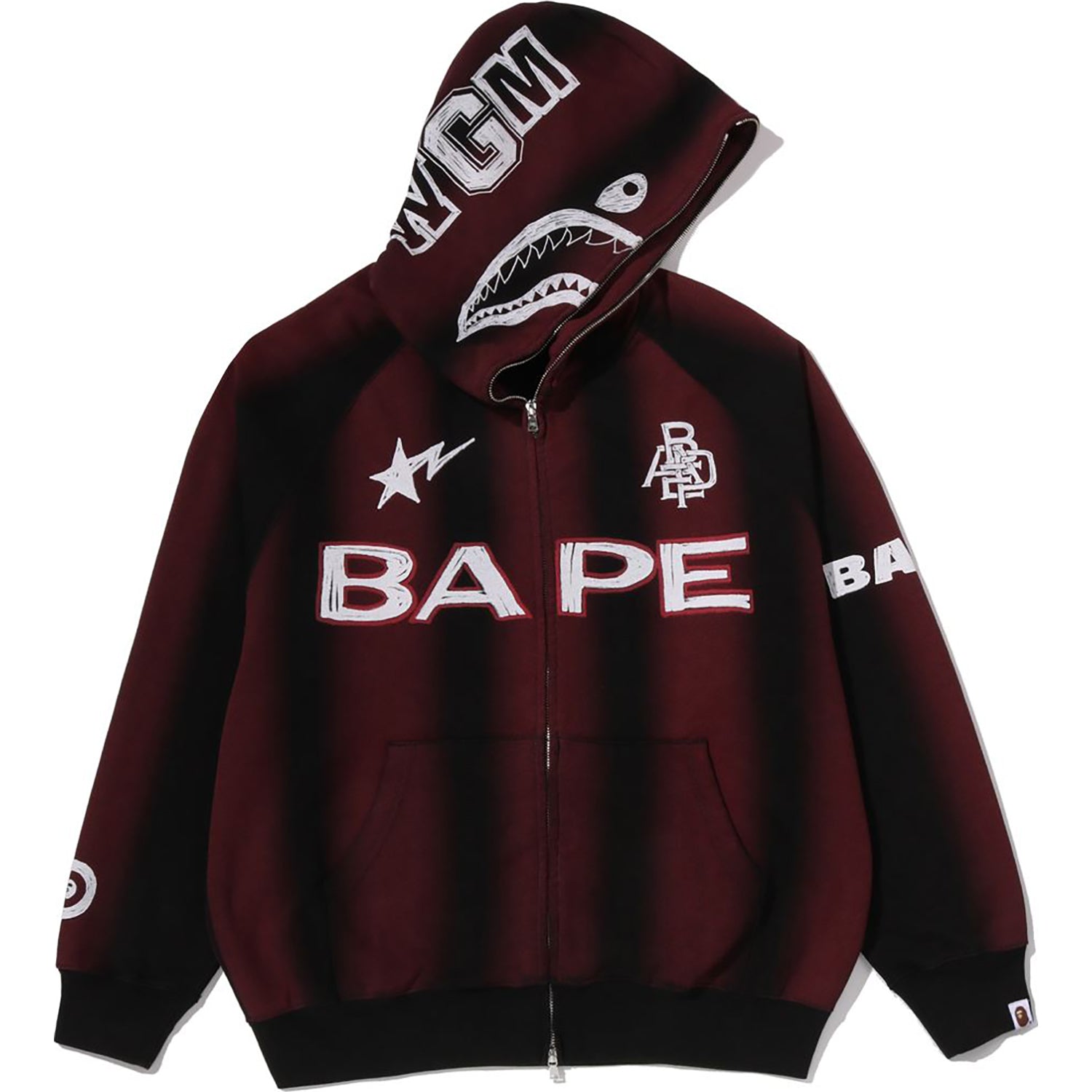 BAPE フルジップパーカー　swag y2k drip HAND DRAW FOOTBALL SHARK RELAXED FIT FULL ZIP HOODIE MENS – us