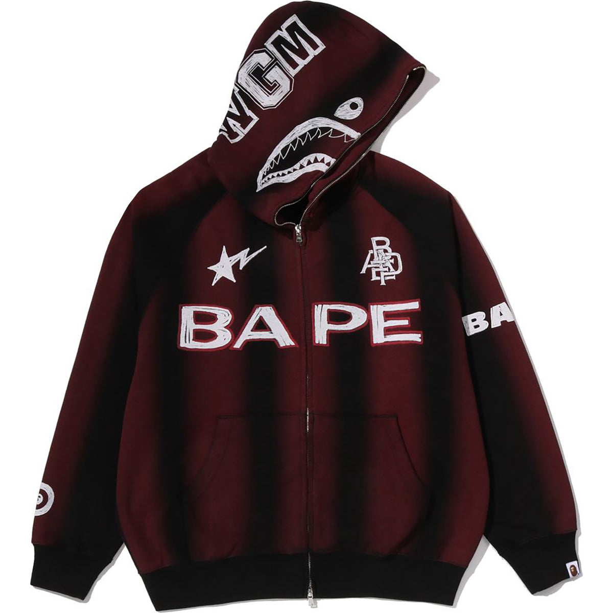 HAND DRAW FOOTBALL SHARK RELAXED FIT FULL ZIP HOODIE MENS