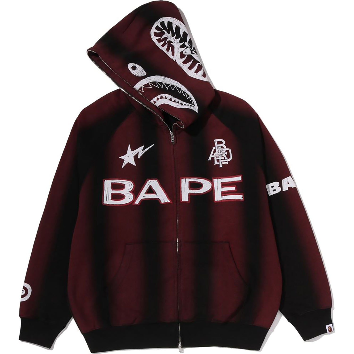HAND DRAW FOOTBALL SHARK RELAXED FIT FULL ZIP HOODIE MENS – us