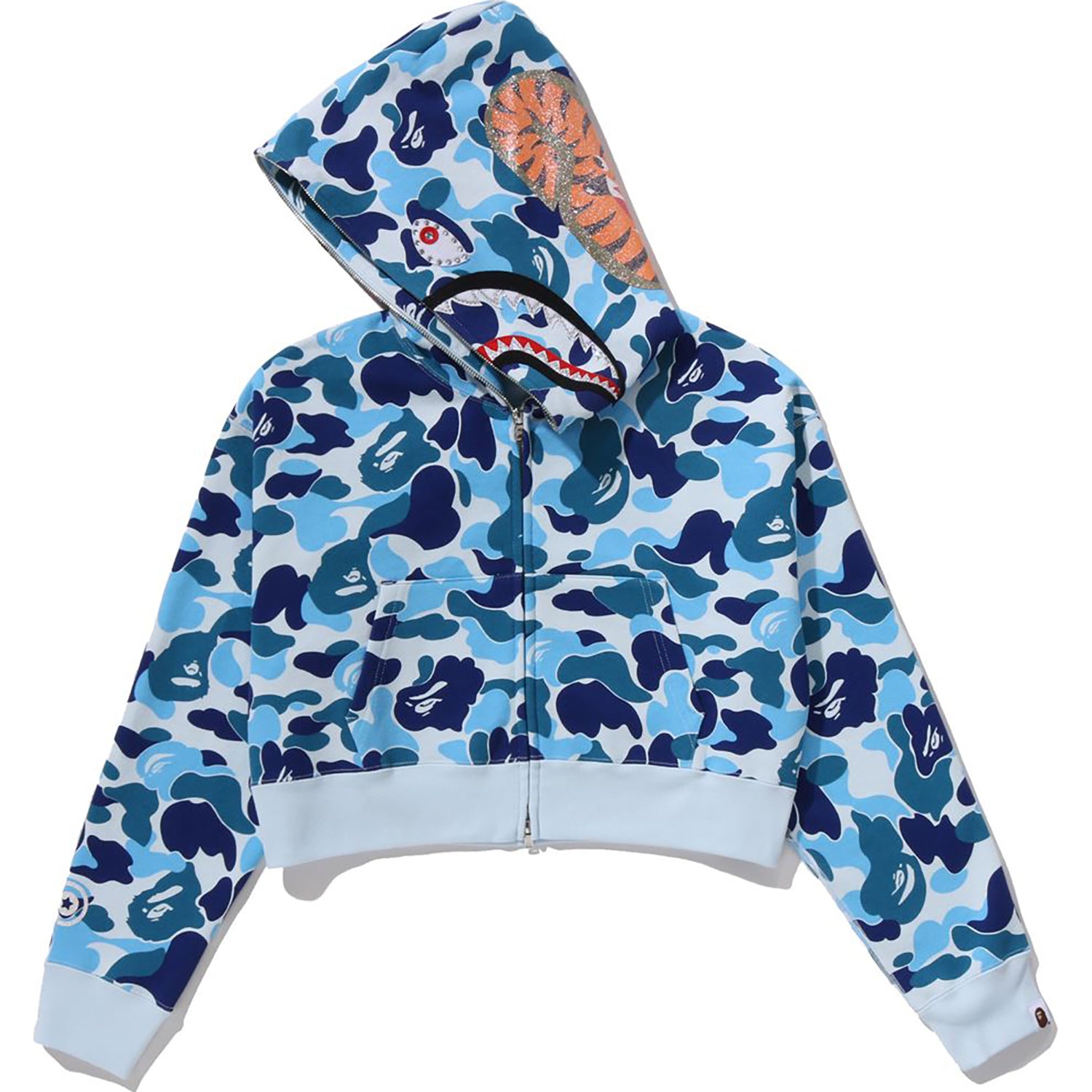 ABC CAMO CRYSTAL STONE SHARK CROPPED FULL ZIP HOODIE LADIES – us