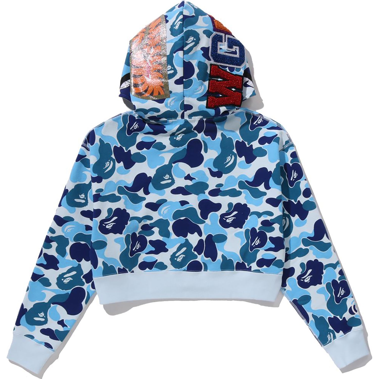 ABC CAMO CRYSTAL STONE SHARK CROPPED FULL ZIP HOODIE LADIES – us