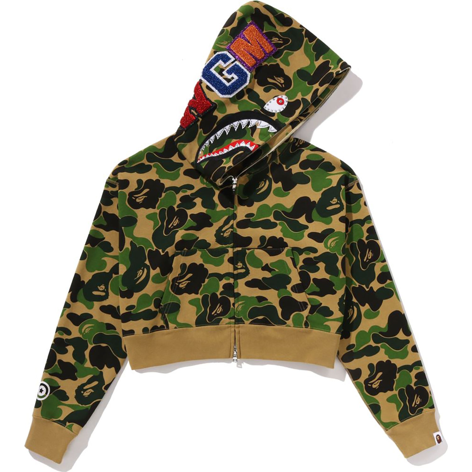ABC CAMO CRYSTAL STONE SHARK CROPPED FULL ZIP HOODIE LADIES – us