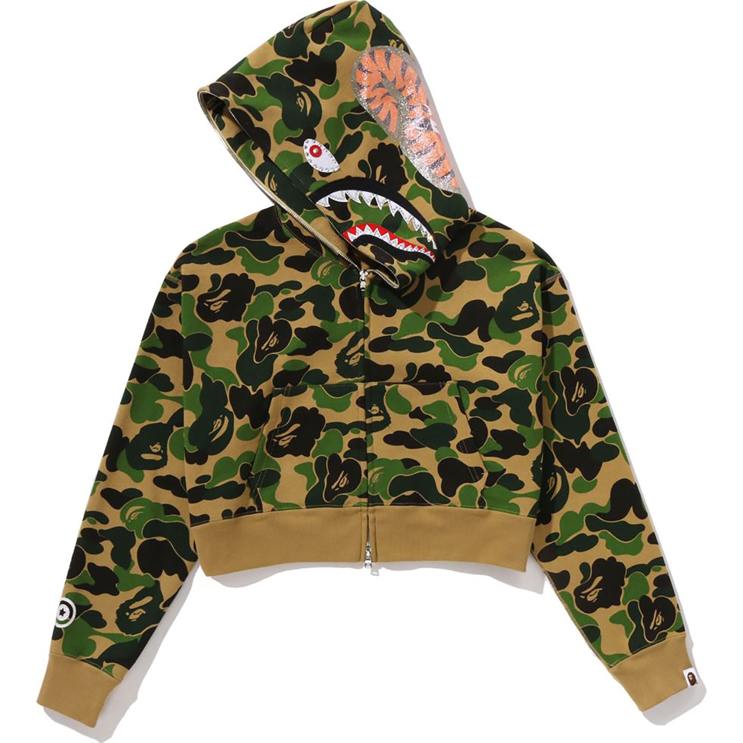 ABC CAMO CRYSTAL STONE SHARK CROPPED FULL ZIP HOODIE LADIES – us