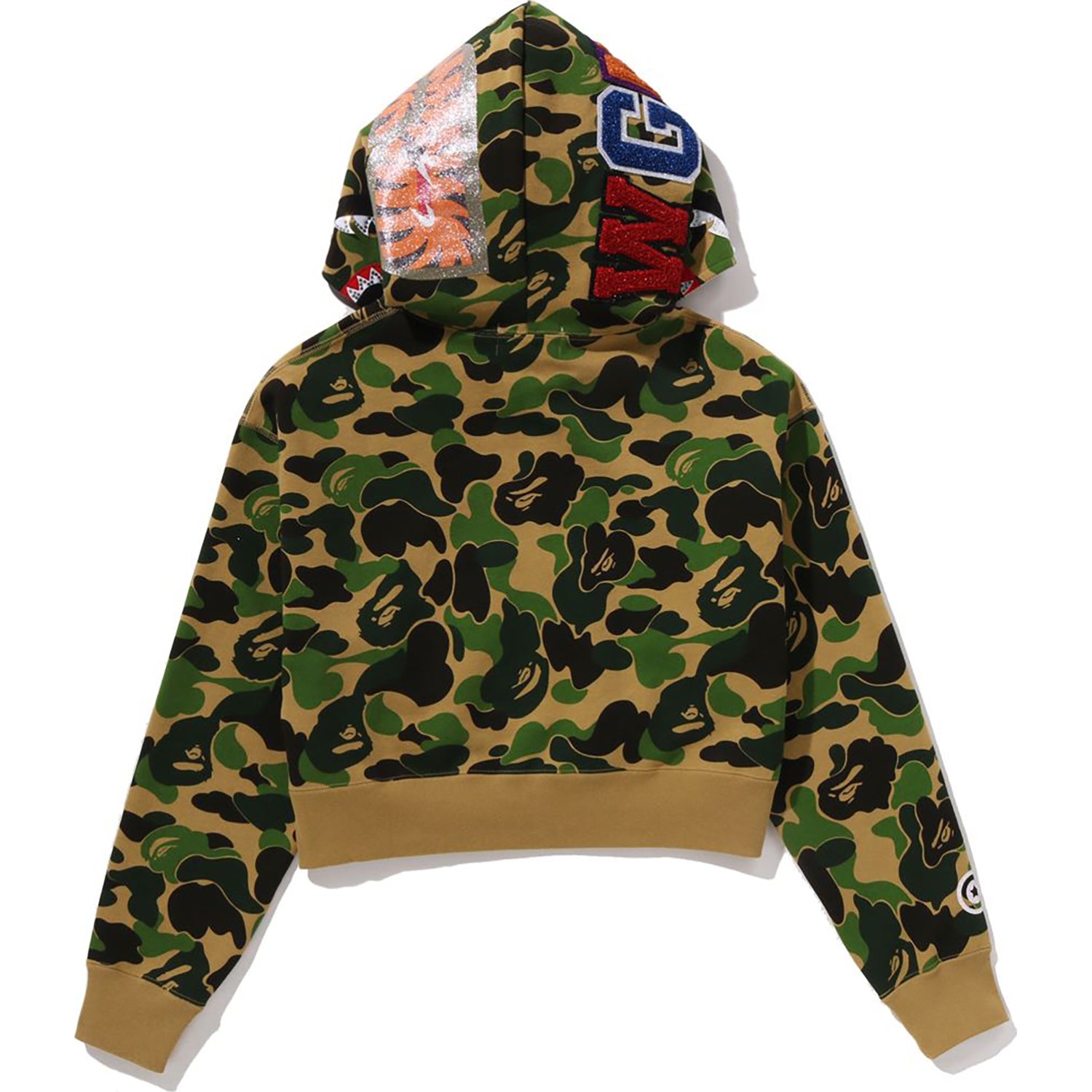 ABC CAMO CRYSTAL STONE SHARK CROPPED FULL ZIP HOODIE LADIES – us