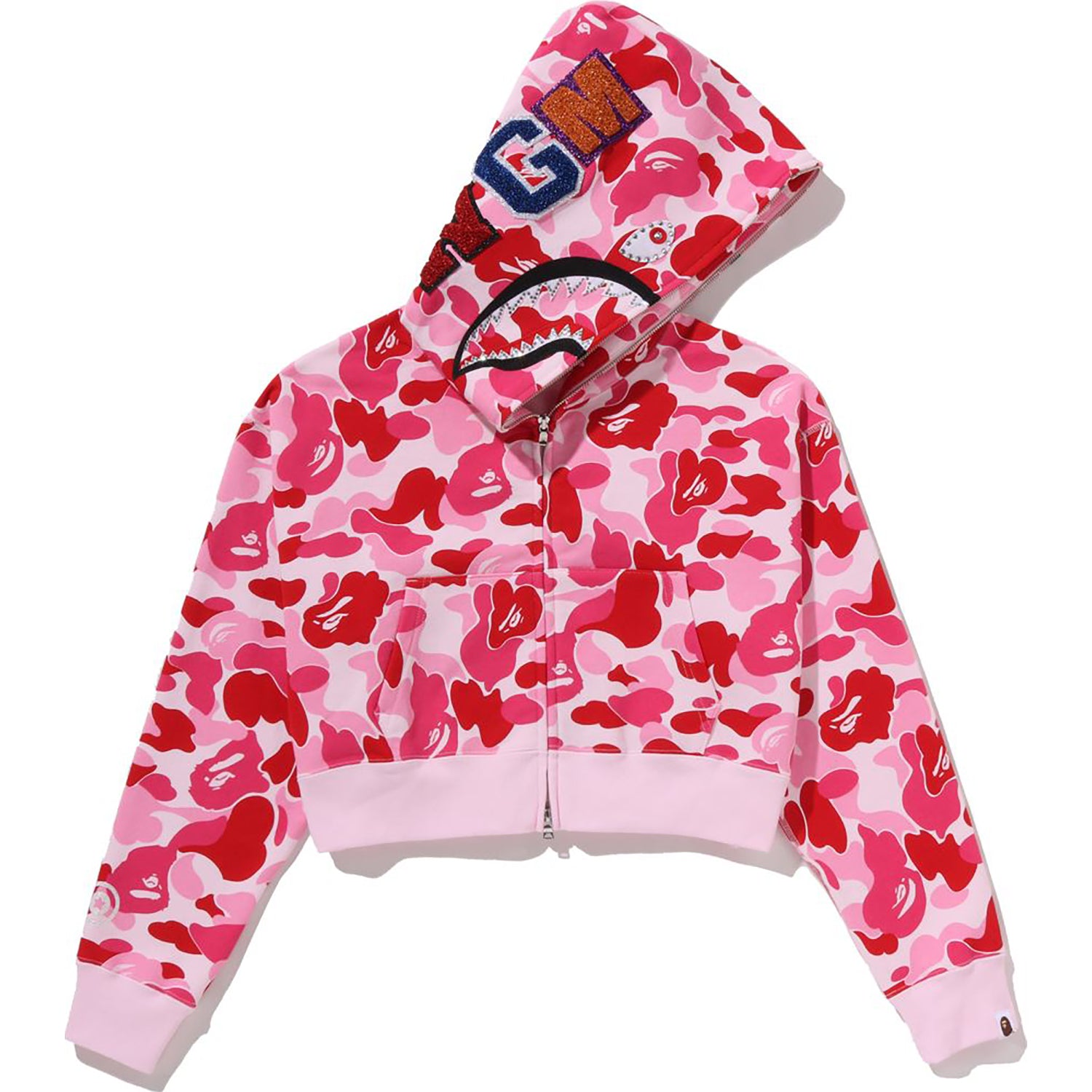 ABC CAMO CRYSTAL STONE SHARK CROPPED FULL ZIP HOODIE LADIES – us