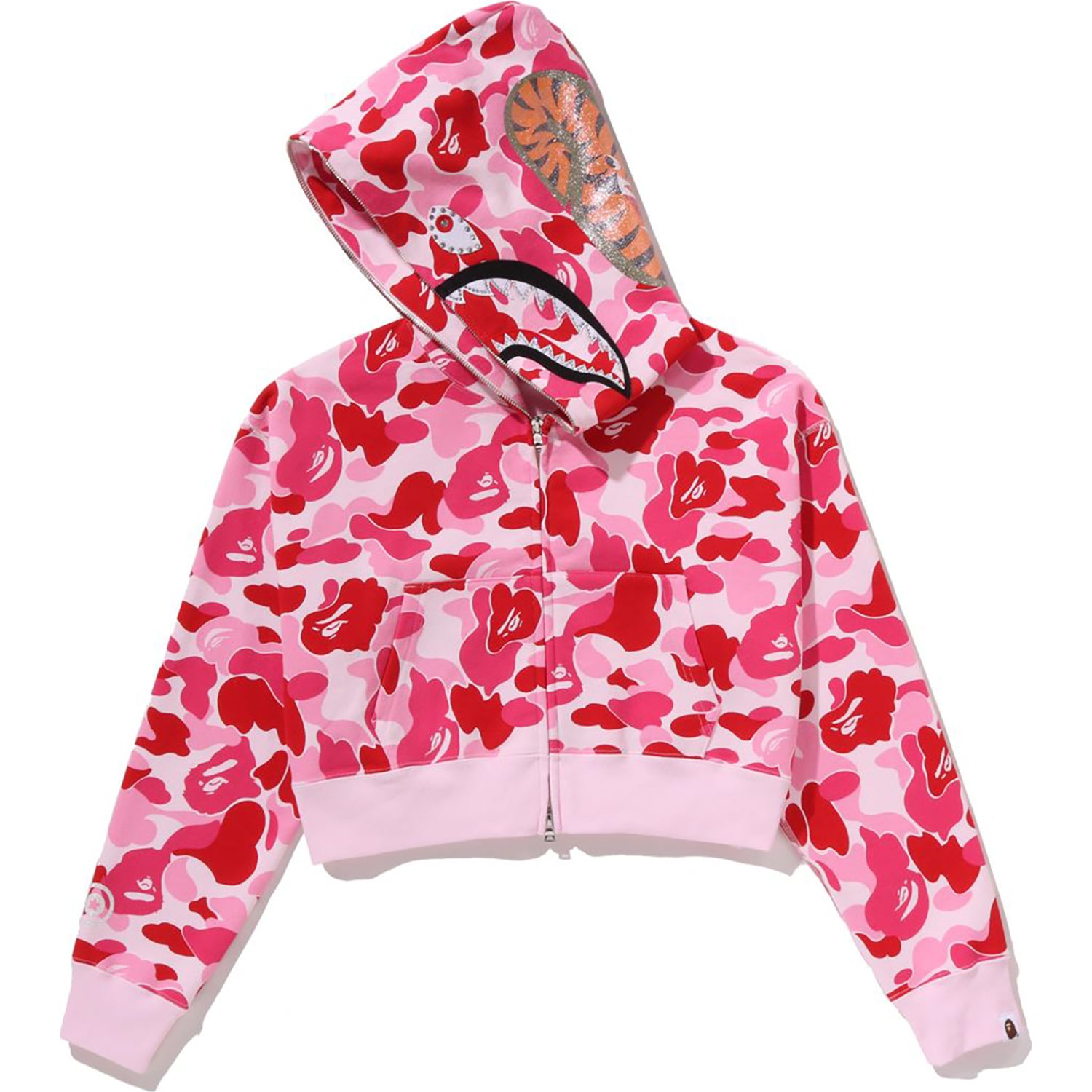 ABC CAMO CRYSTAL STONE SHARK CROPPED FULL ZIP HOODIE LADIES – us