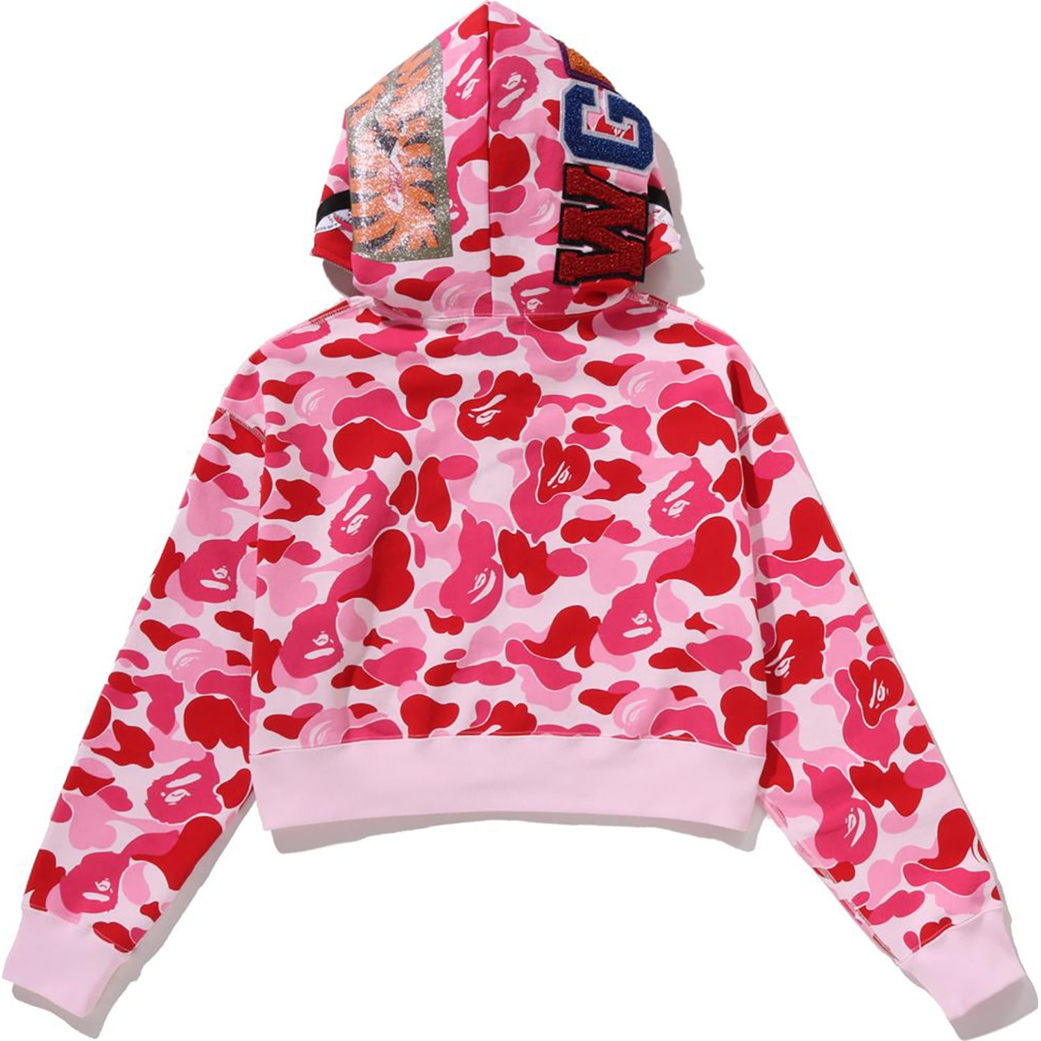 ABC CAMO CRYSTAL STONE SHARK CROPPED FULL ZIP HOODIE LADIES – us