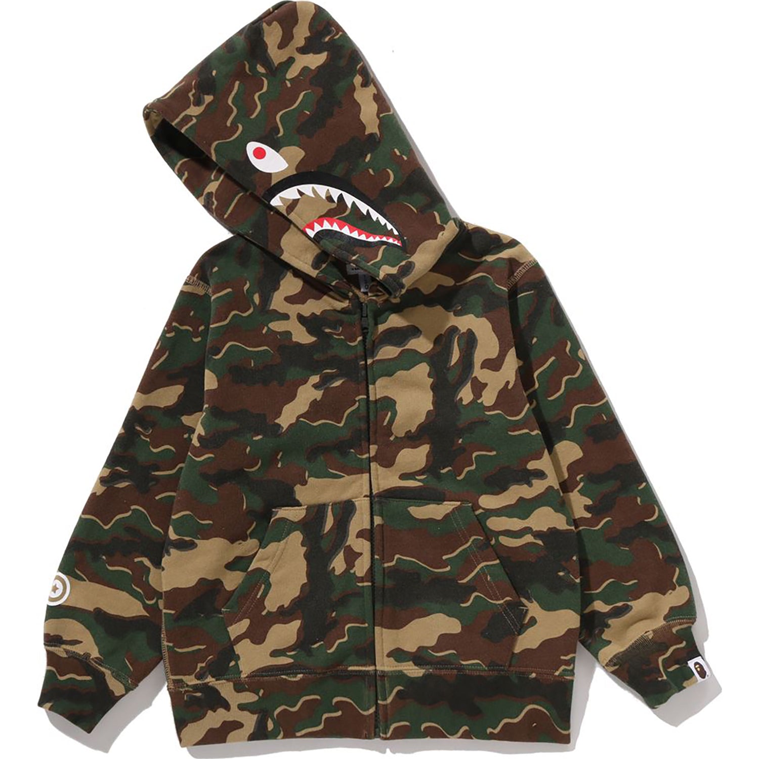 GLITCH WOODLAND CAMO SHARK ZIP HOODIE KIDS – us.bape.com