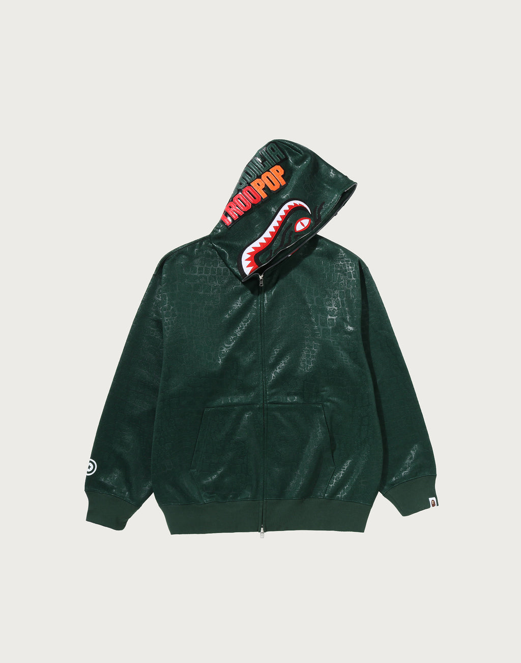 CROC PATTERN CROCODILE RELAXED FIT FULL ZIP HOODIE MENS