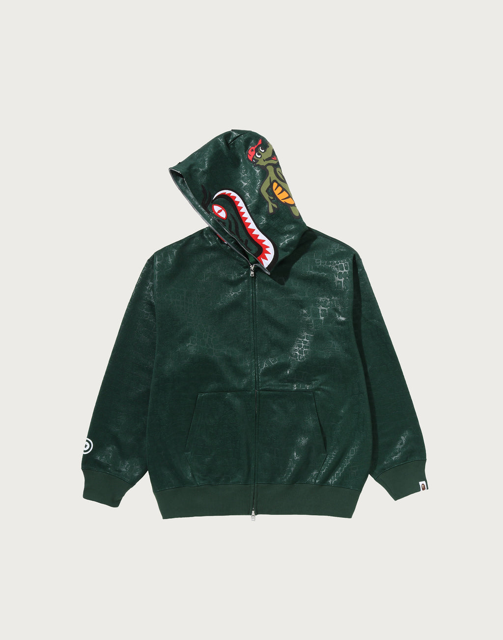 CROC PATTERN CROCODILE RELAXED FIT FULL ZIP HOODIE MENS