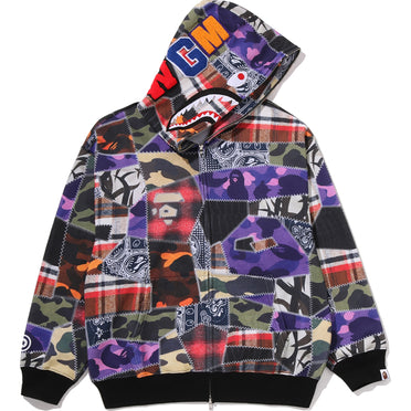 CRAZY PATCH SHARK FULL ZIP HOODIE MENS