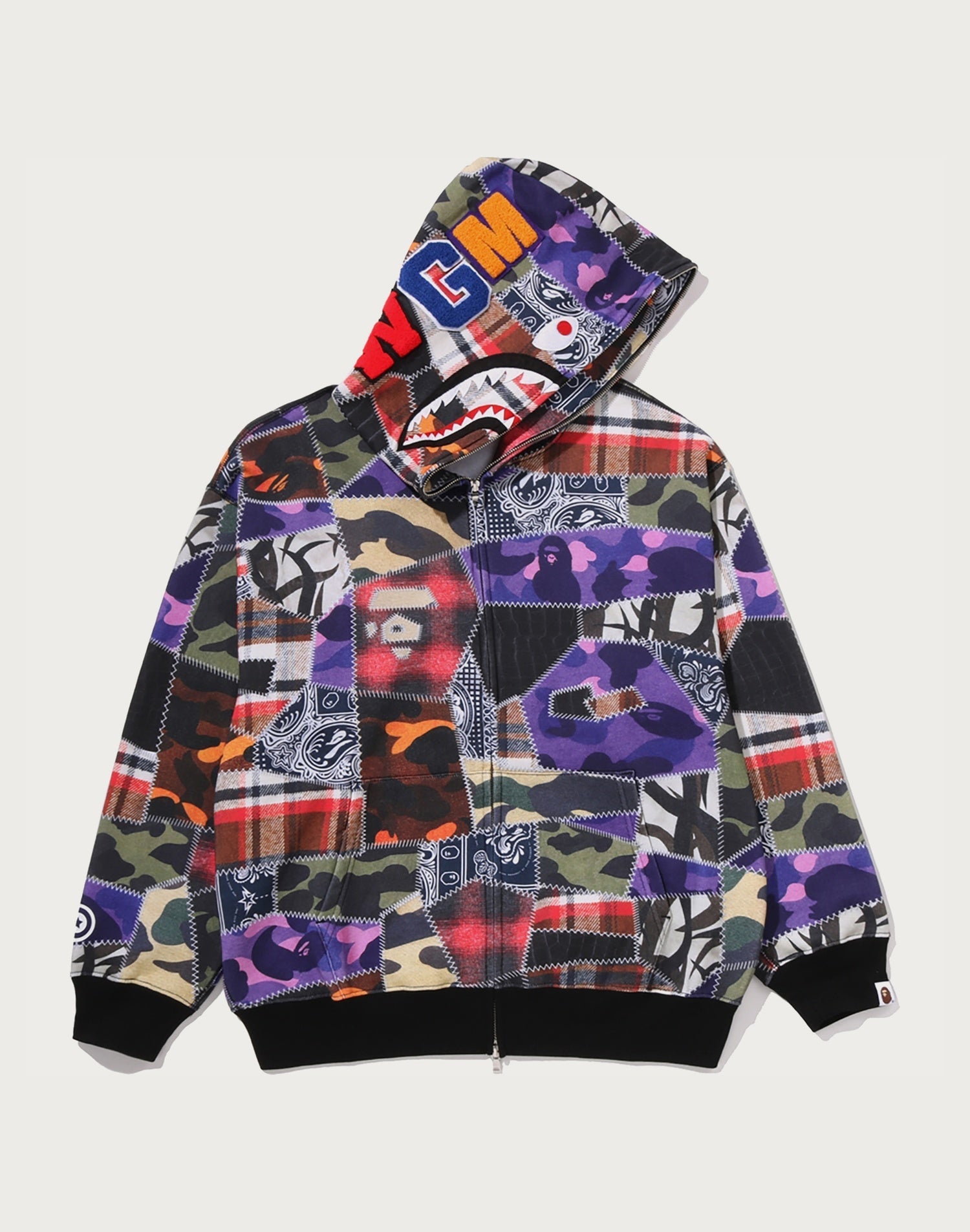 CRAZY PATCH SHARK FULL ZIP HOODIE MENS