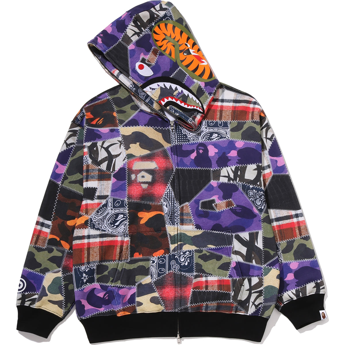 CRAZY PATCH SHARK FULL ZIP HOODIE MENS