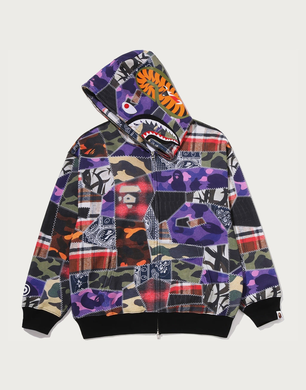 CRAZY PATCH SHARK FULL ZIP HOODIE MENS