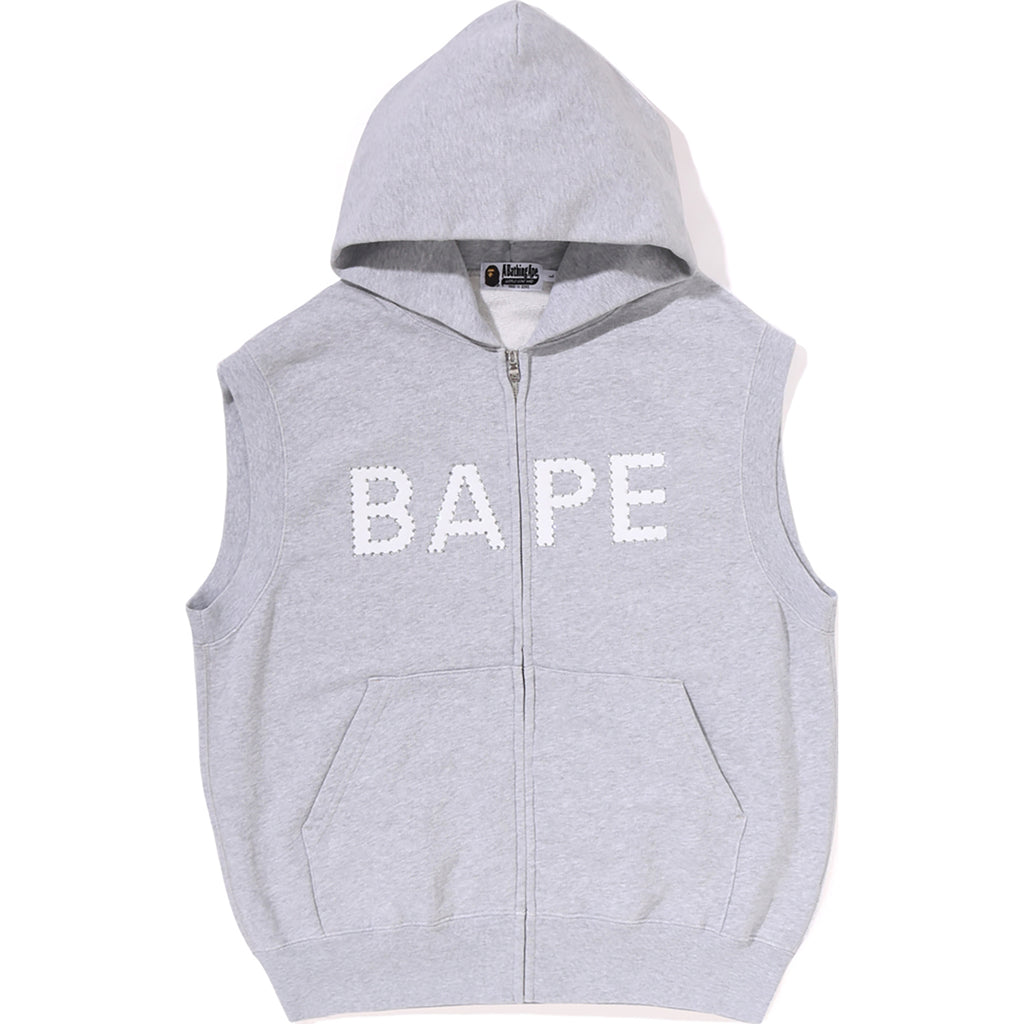 HEAVY WASHED RHINESTONE SLEEVELESS RELAXED FIT ZIP HOODIE MENS