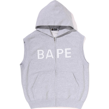 HEAVY WASHED RHINESTONE SLEEVELESS RELAXED FIT ZIP HOODIE MENS