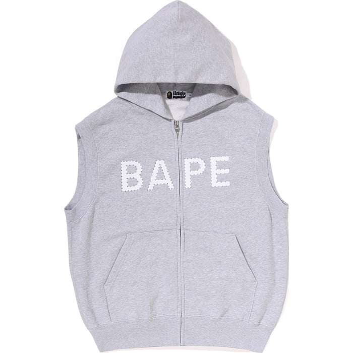 HEAVY WASHED RHINESTONE SLEEVELESS RELAXED FIT ZIP HOODIE MENS