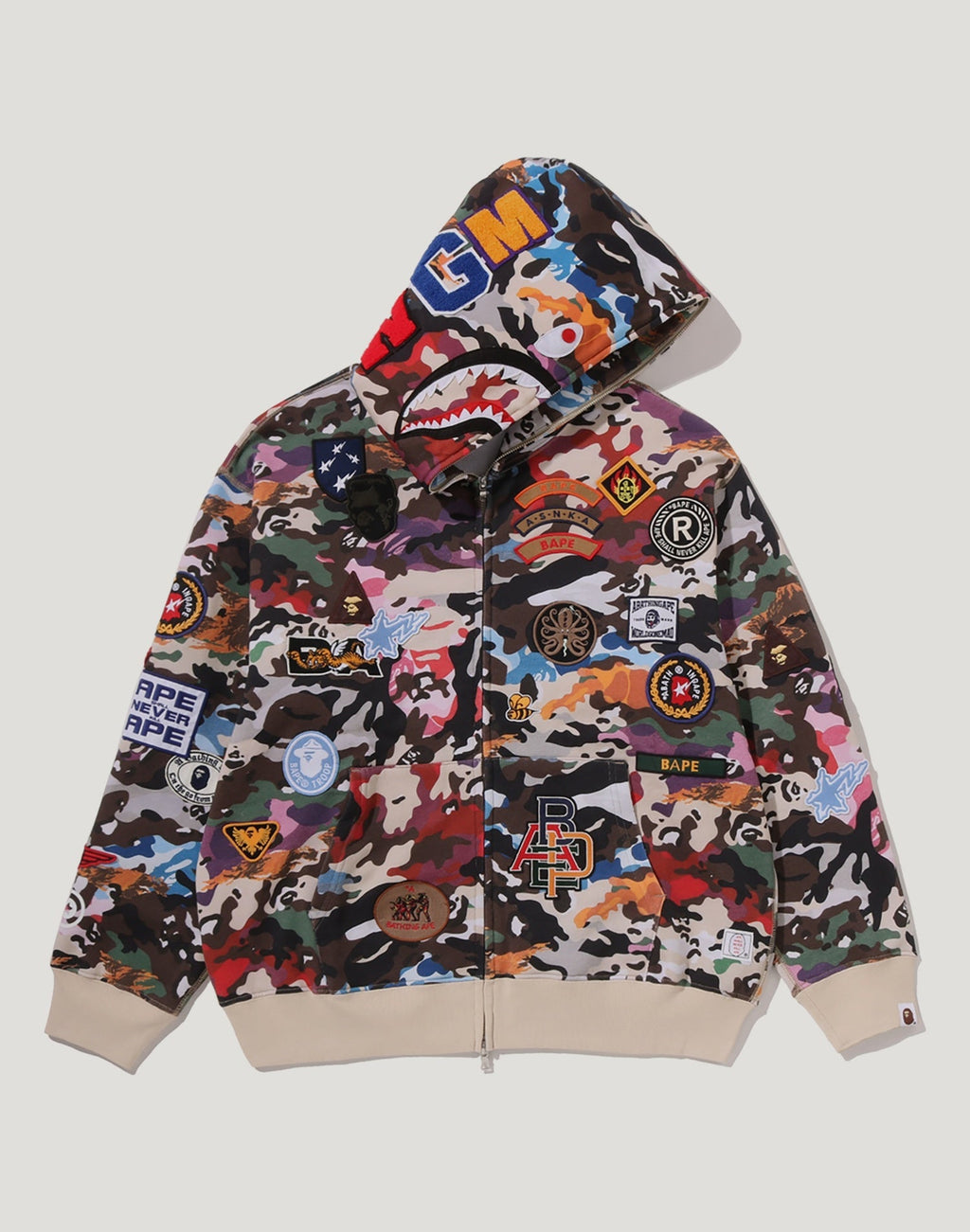 HYBRID CAMO MULTI BADGE SHARK RELAXED FIT FULL ZIP HOODIE MENS