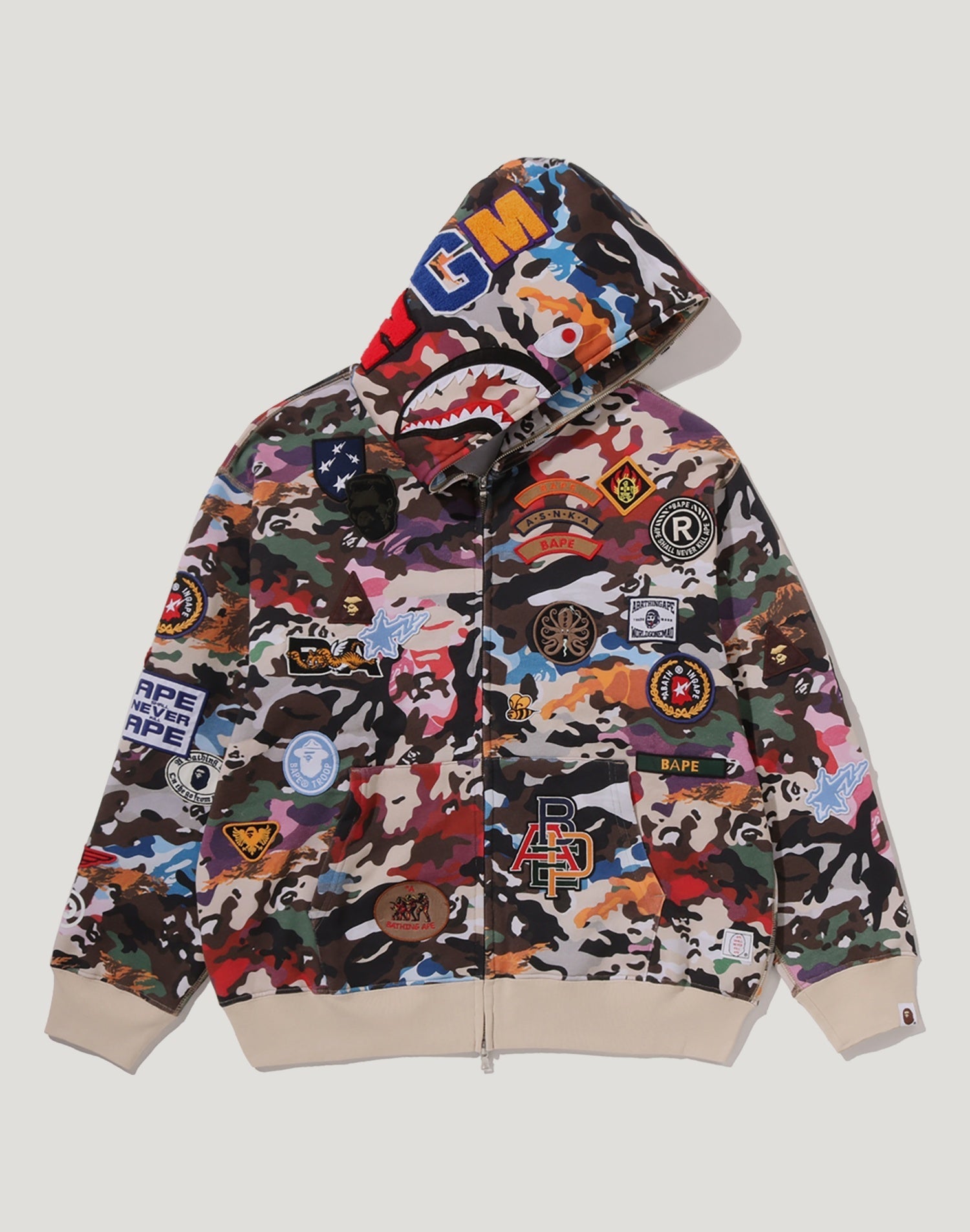 HYBRID CAMO MULTI BADGE SHARK RELAXED FIT FULL ZIP HOODIE MENS