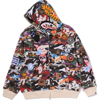 HYBRID CAMO MULTI BADGE SHARK RELAXED FIT FULL ZIP HOODIE MENS