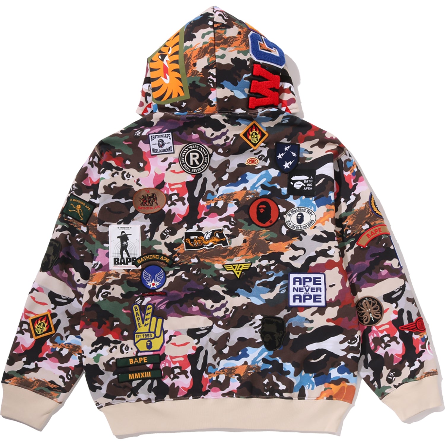 HYBRID CAMO MULTI BADGE SHARK RELAXED FIT FULL ZIP HOODIE MENS