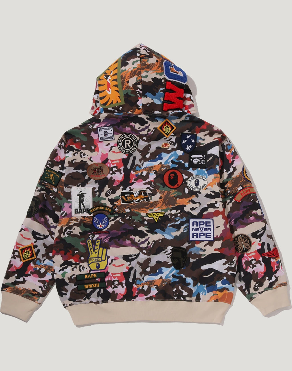 HYBRID CAMO MULTI BADGE SHARK RELAXED FIT FULL ZIP HOODIE MENS