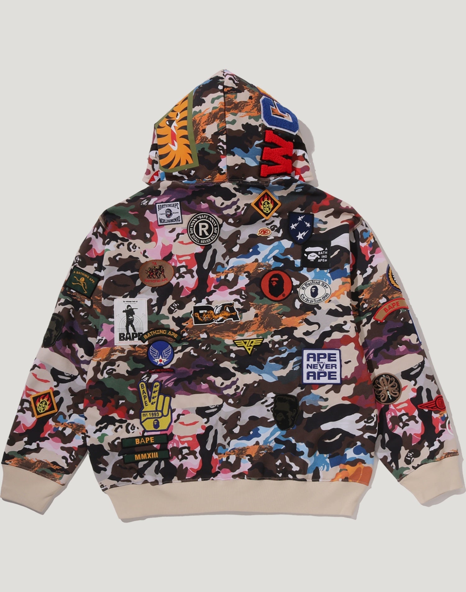 HYBRID CAMO MULTI BADGE SHARK RELAXED FIT FULL ZIP HOODIE MENS