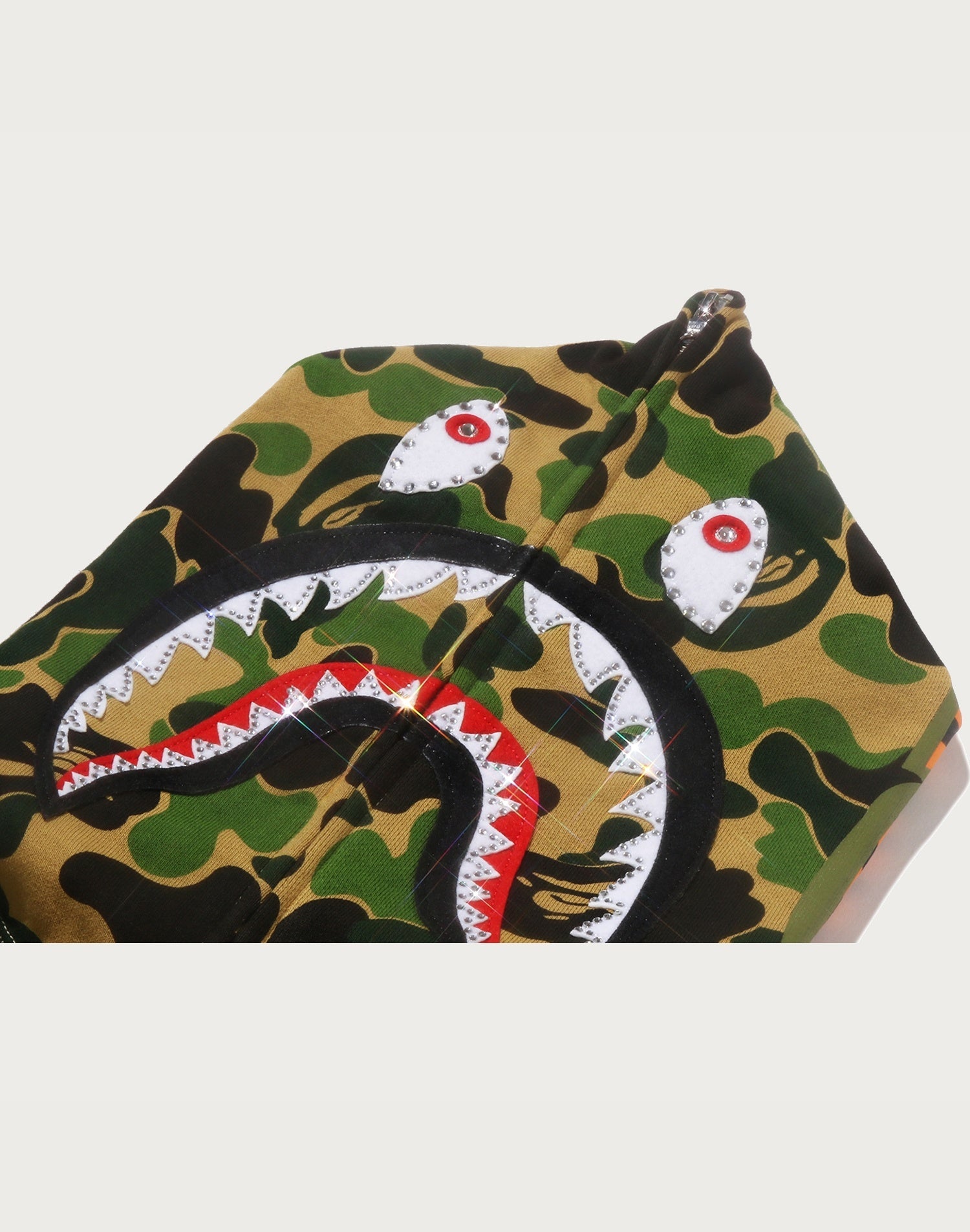 ABC CAMO CRYSTAL STONE SHARK FULL ZIP HOODIE LADIES