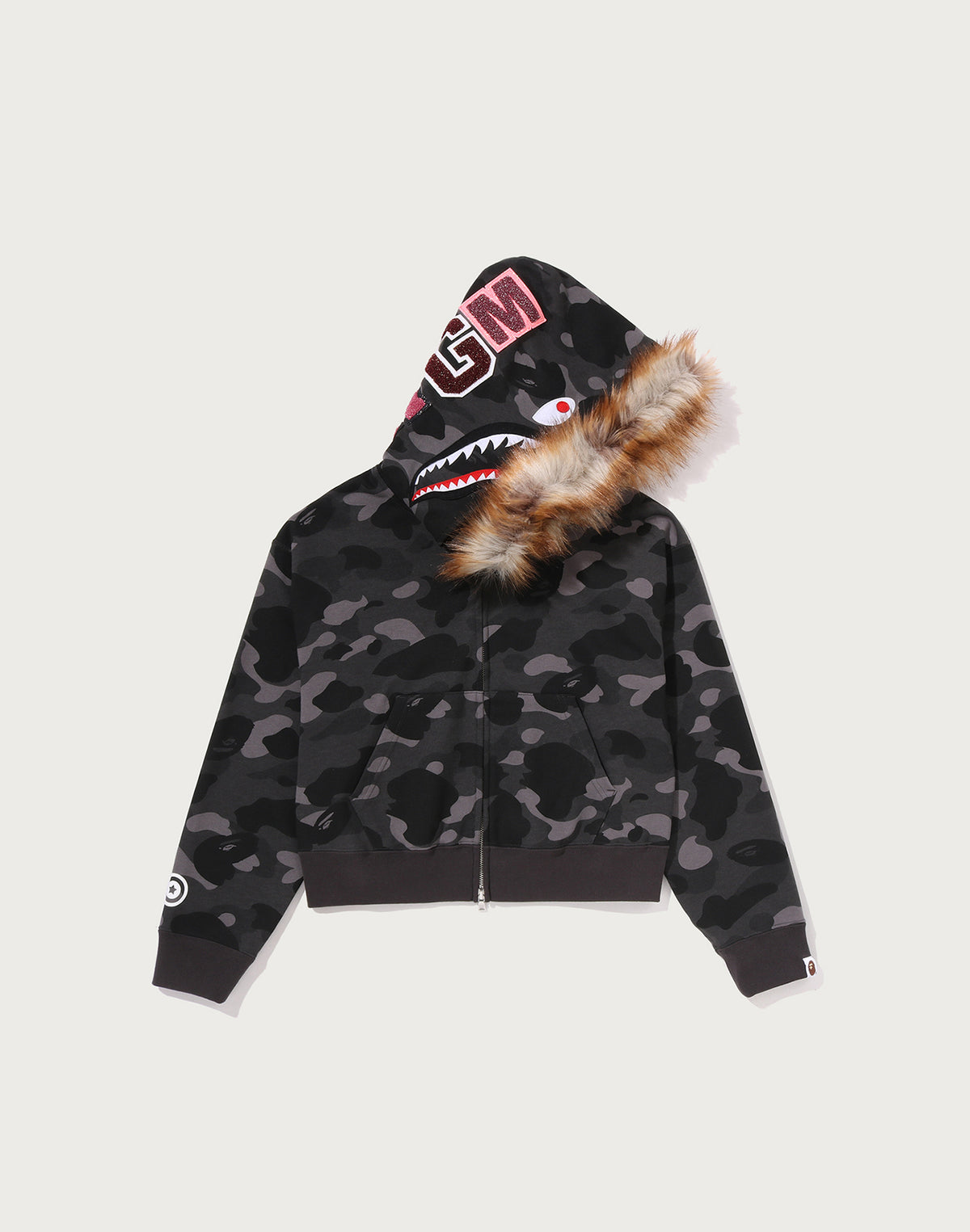 COLOR CAMO FUR SHARK CROPPED ZIP HOODIE LADIES