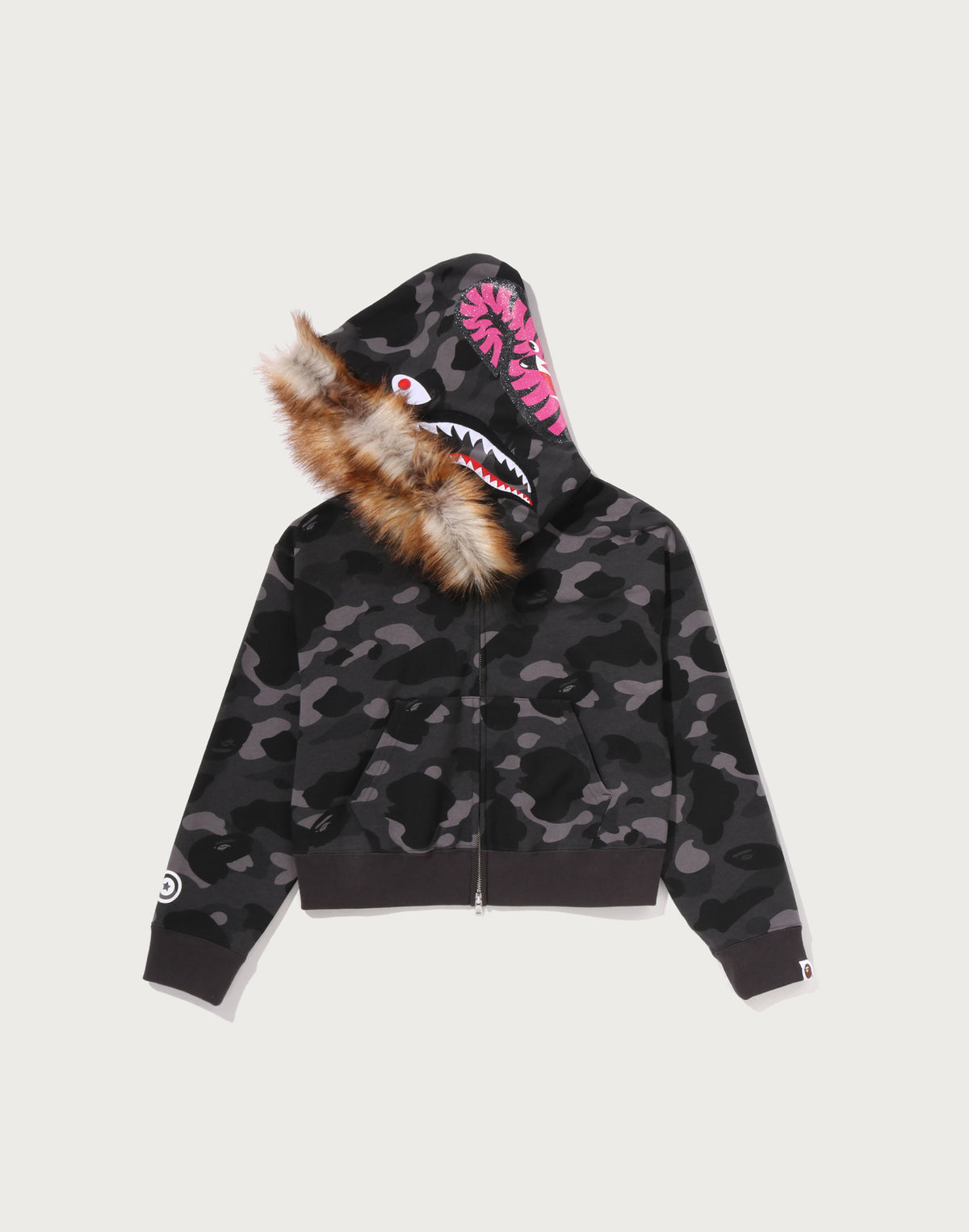 COLOR CAMO FUR SHARK CROPPED ZIP HOODIE LADIES
