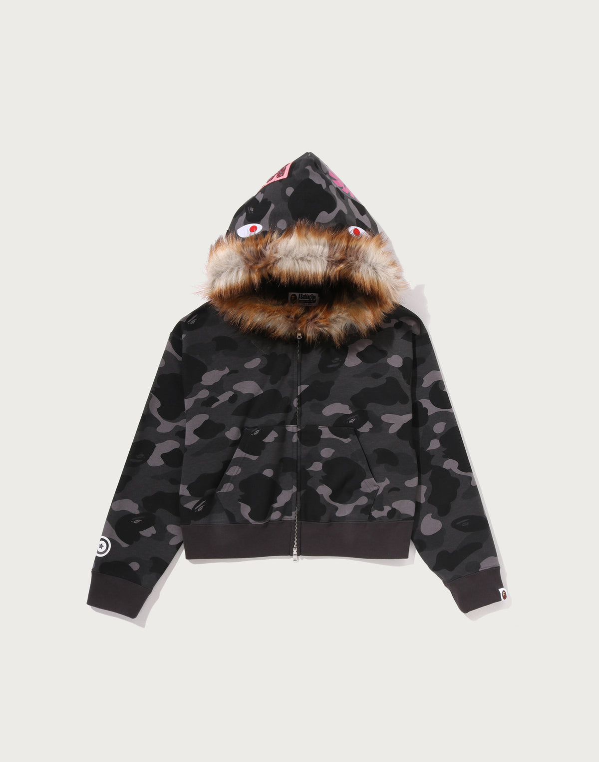 COLOR CAMO FUR SHARK CROPPED ZIP HOODIE LADIES