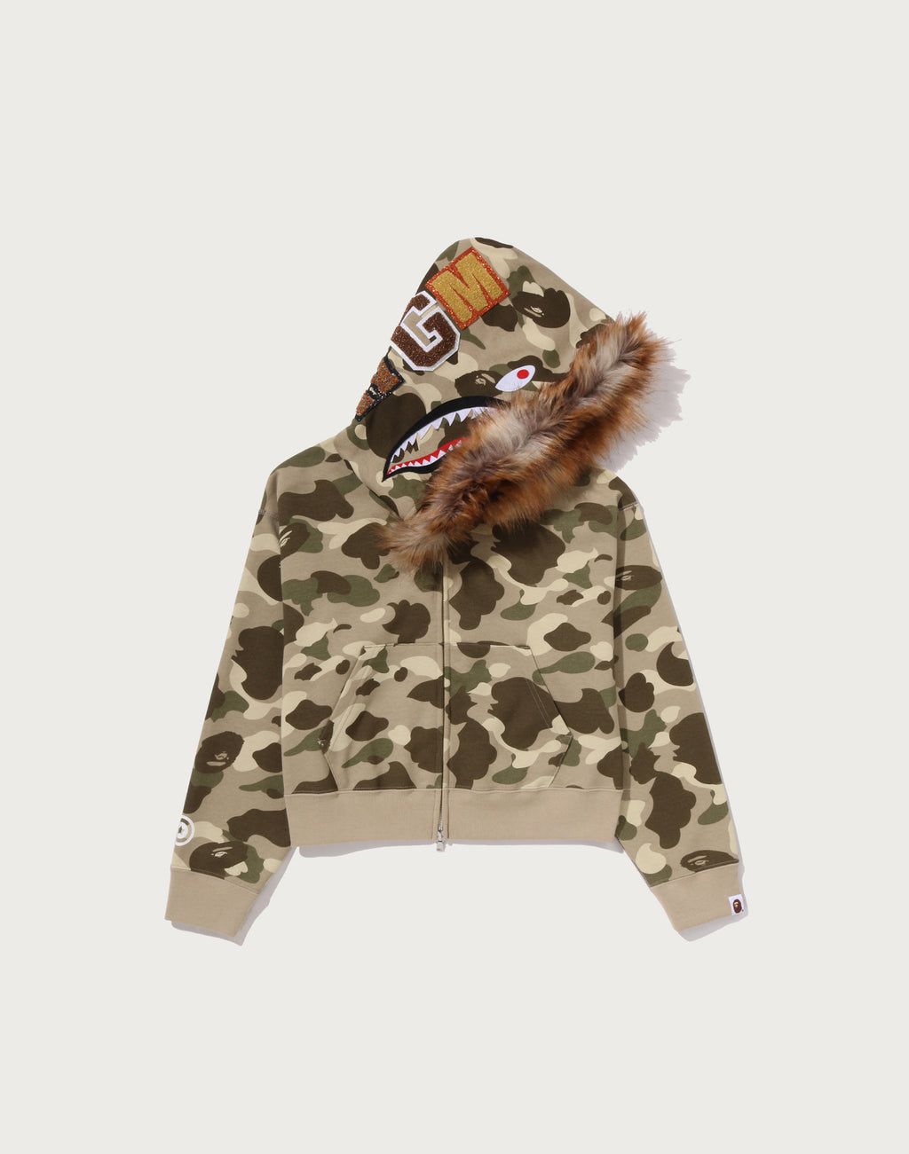 COLOR CAMO FUR SHARK CROPPED ZIP HOODIE LADIES